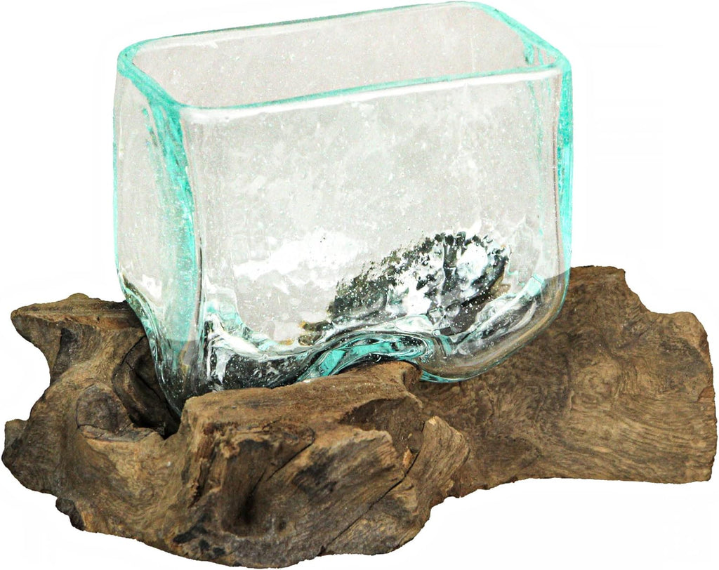 Rectangular Glass On Driftwood Decorative Bowl Q312970