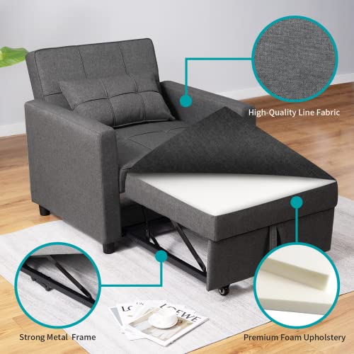 Dark Grey 3-in-1 Folding Futon Sofa Bed W7925