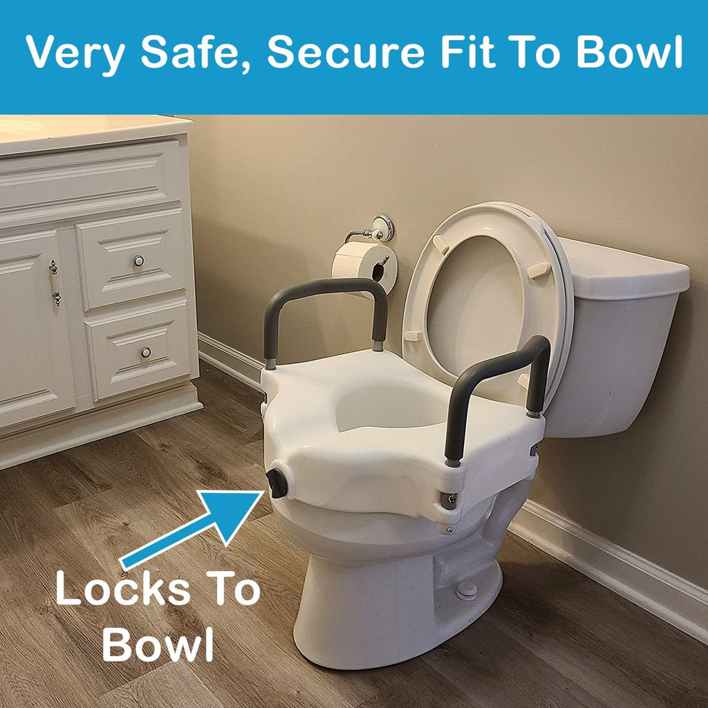 Raised Toilet Seat with Removable or Adjustable Handles - 4.5 Inch Toilet Seat Riser with Arms P429711