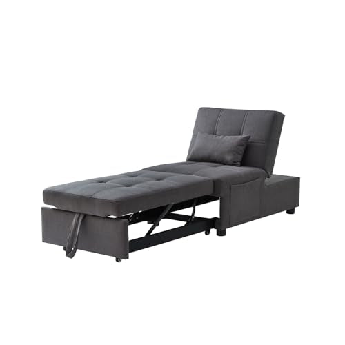 Grey Linen Upholstered Sleeper Sofa Couch with Adjustable Backrest and 1 Pillow P6803