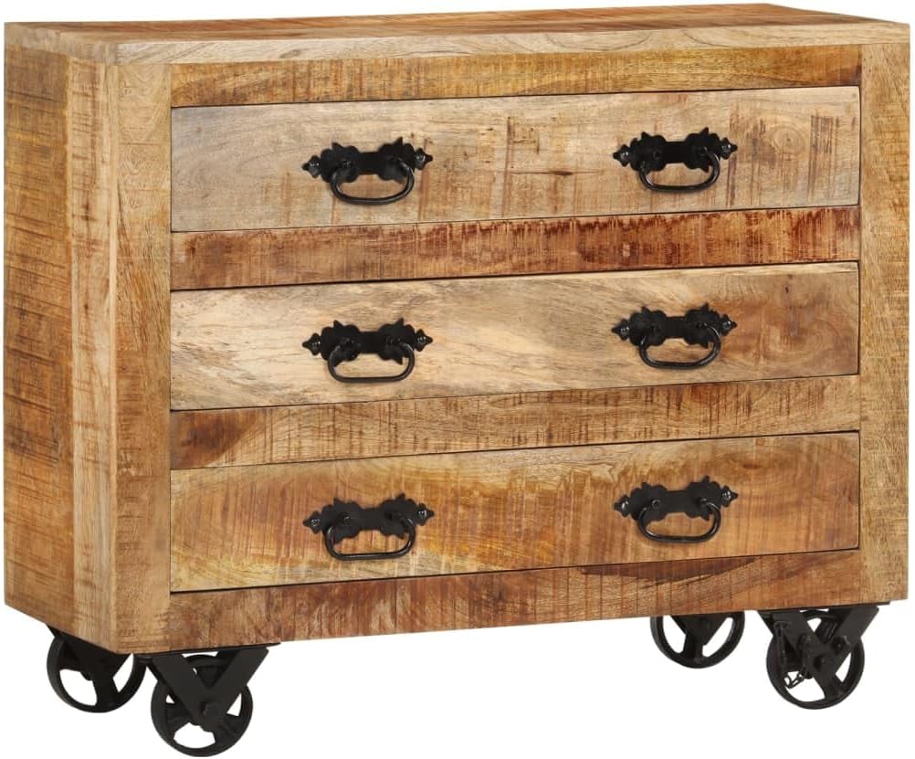 Solid Rough Wood Mango Sideboard with 3 Drawers O90427
