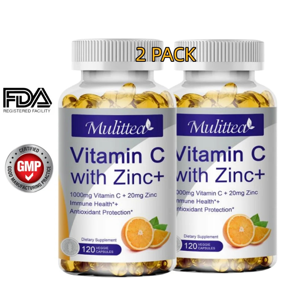 (2 PACK) Vitamin C with Zinc Supplement Capsules, 240 Veggie Capsules B672