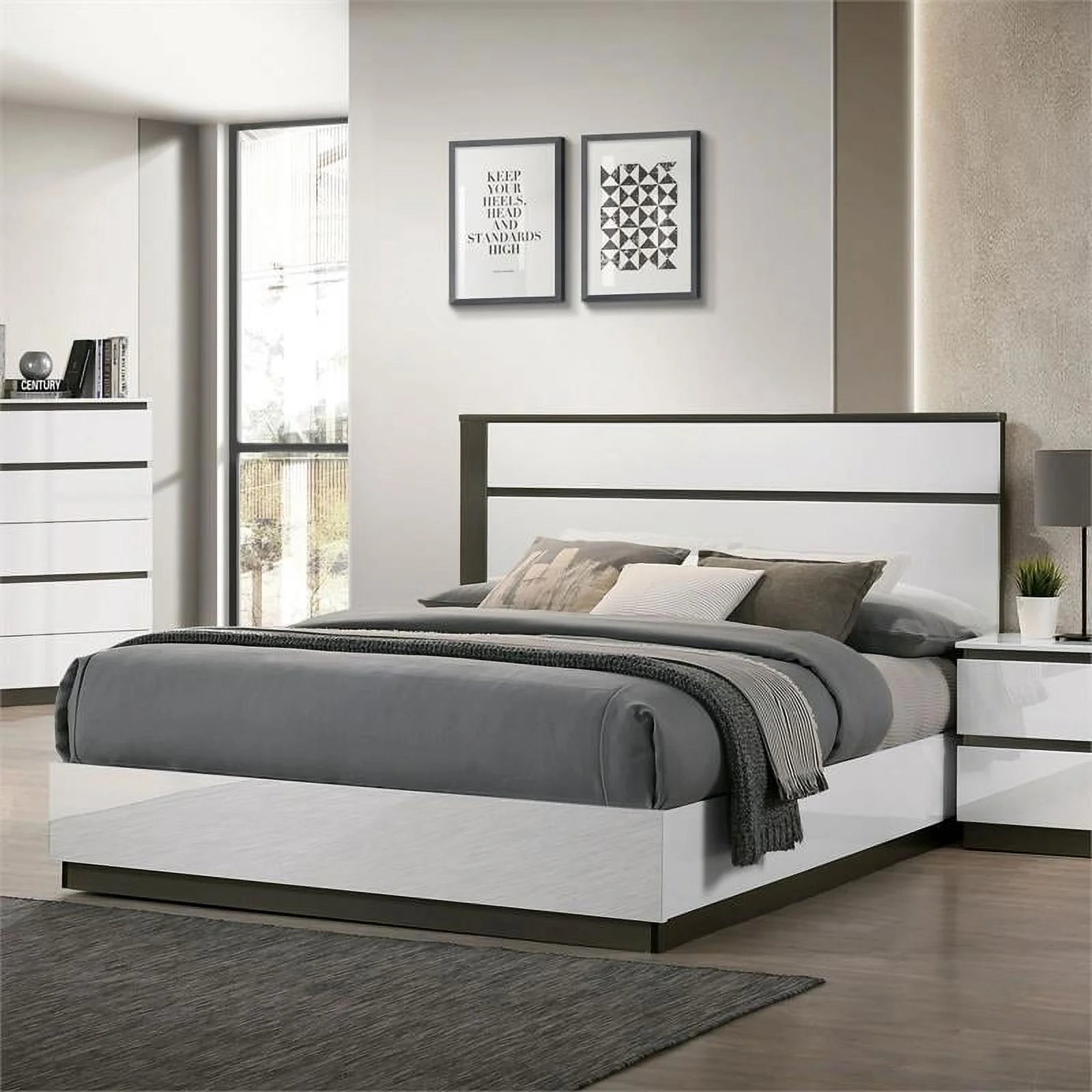 White Wood Platform King Bed G161