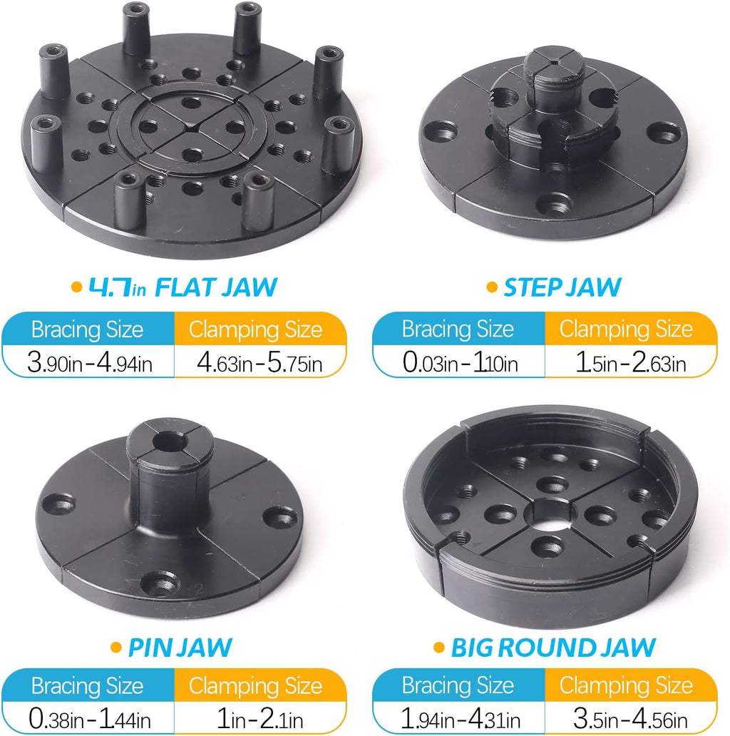 4 Inch Wood Lathe Chuck 5 Interchangeable 4-Jaw Nickel Plated Chuck with 1"x8Tpi Thread & 3/4"x16Tpi Adapter Q88309