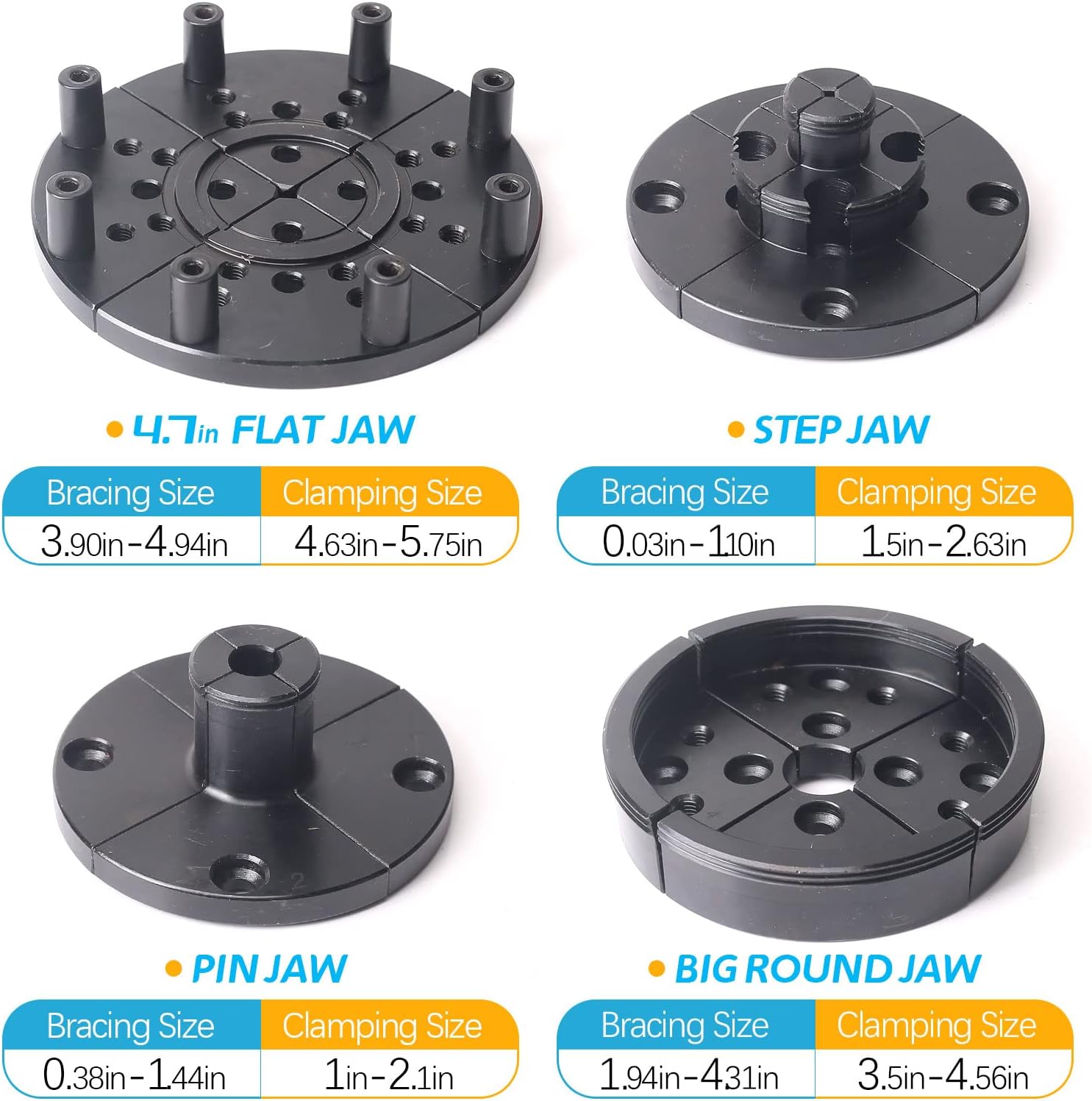 4 Inch Wood Lathe Chuck 5 Interchangeable 4-Jaw Nickel Plated Chuck with 1"x8Tpi Thread & 3/4"x16Tpi Adapter Q88309