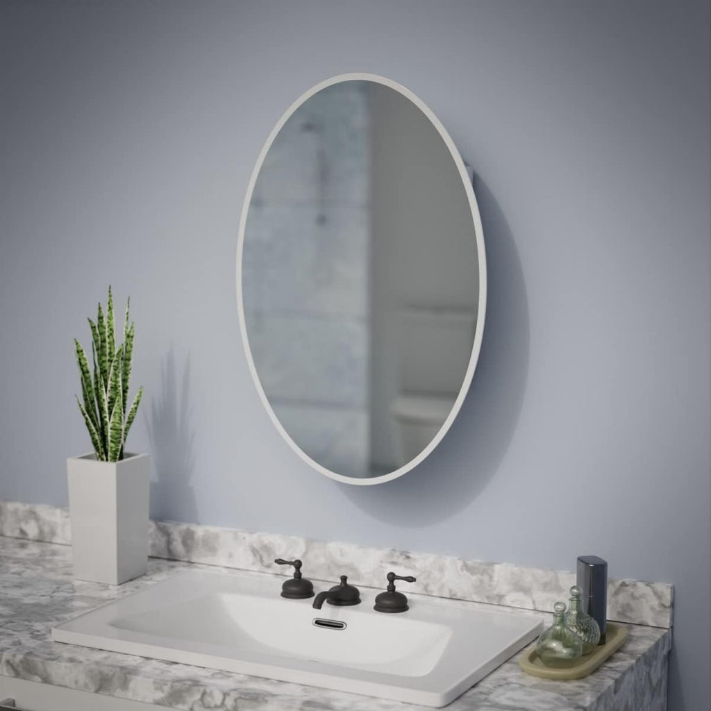 Oval Wall Mounted Medicine Cabinet Brushed Stainless Steel with Mirror 26" x 18" U7816