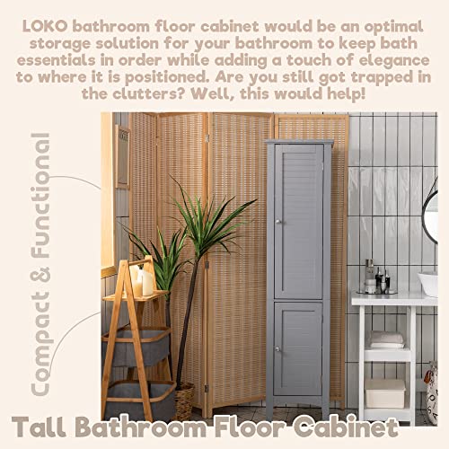 Tall Bathroom Floor Cabinet with Doors, Narrow Slim Linen Tower, 14.5 x 14.5 x 63 inches Espresso H666340