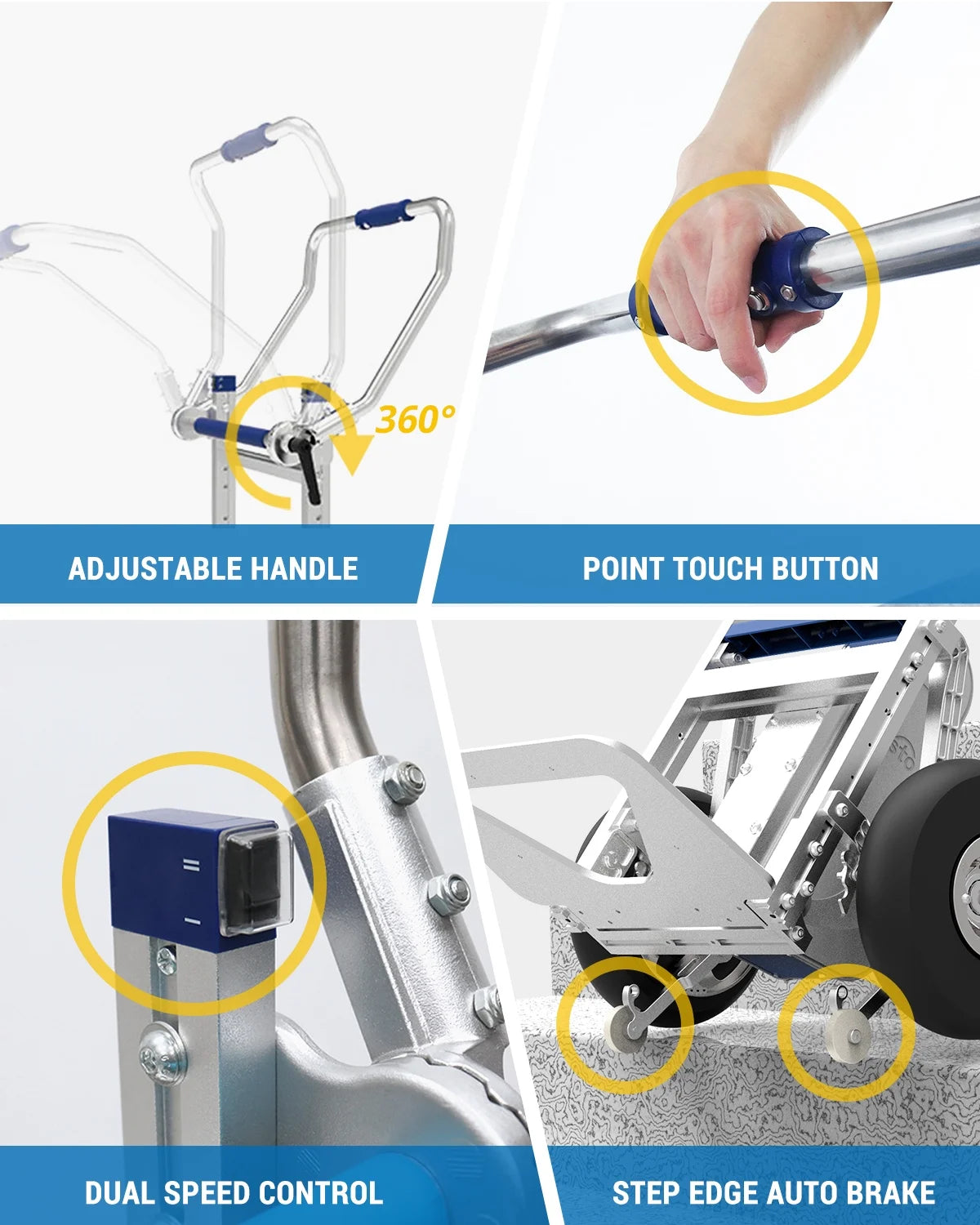 Electric Stair Climbing Hand Truck with Auto Edge Brake, 375LBS Capacity Aluminum Hand Truck Y7809