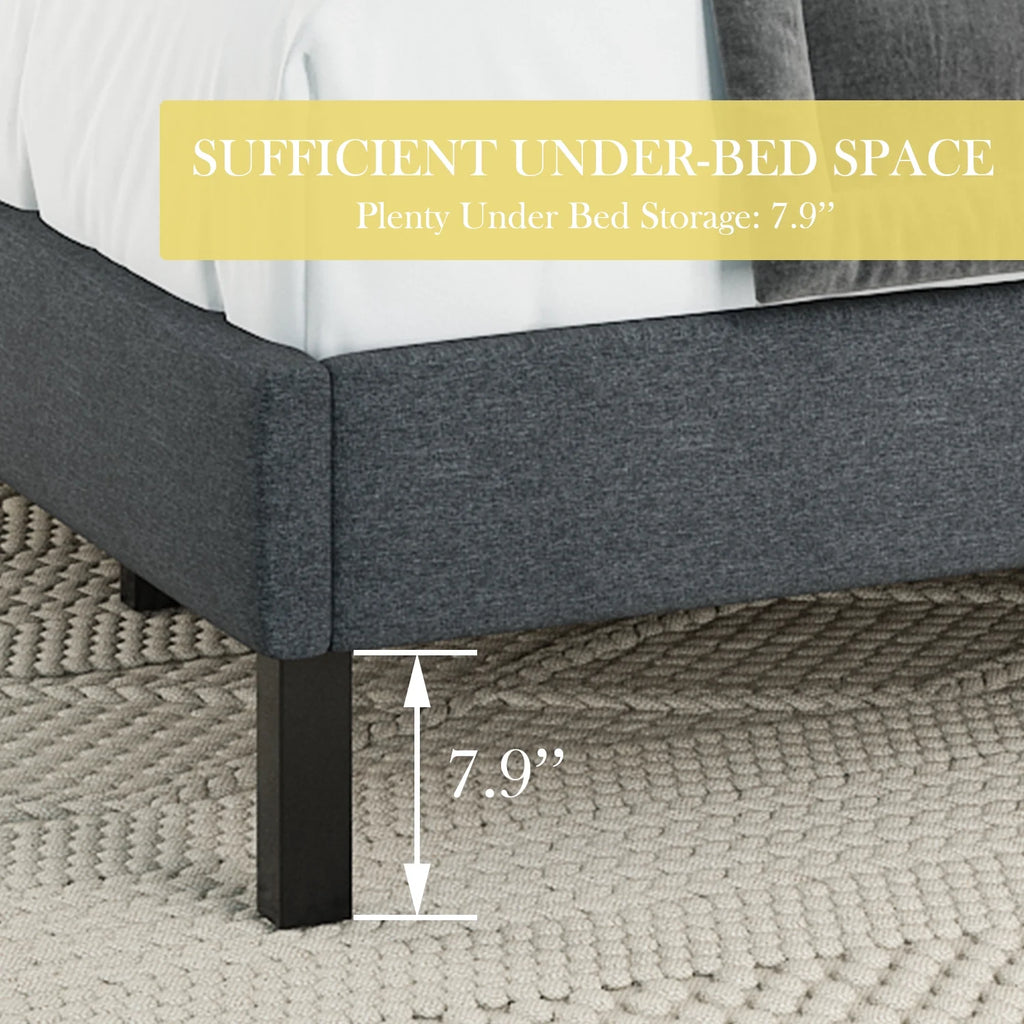 Grey King Size Upholstered Platform Bed Frame with Wood Slats B4453