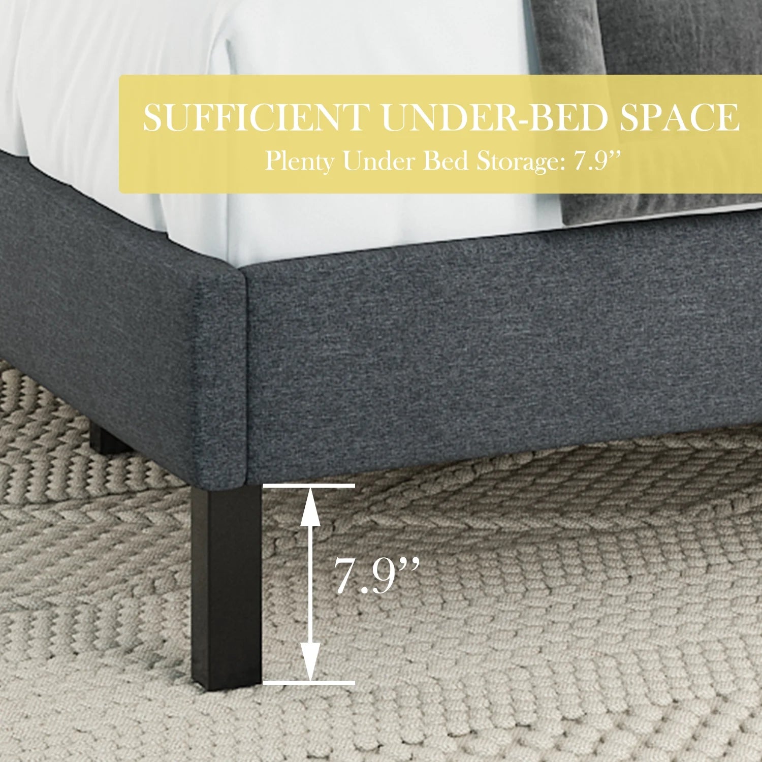 Grey King Size Upholstered Platform Bed Frame with Wood Slats B4453