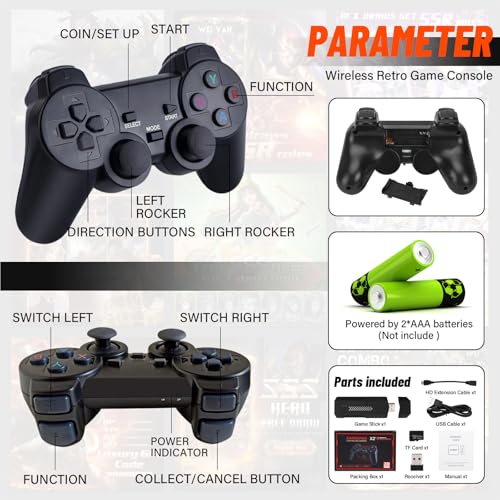 Retro Gaming Console with 30000+ games, 4K HDMI Output, dual 2.4GHz wireless controllers M73474