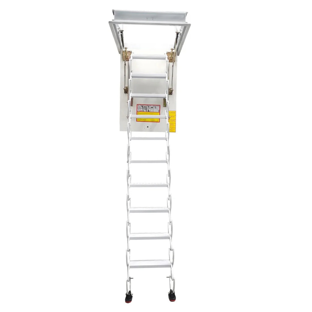 10.5ft Carbon Steel White Attic Ceiling Ladder Stairs L480