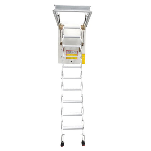 10.5ft Carbon Steel White Attic Ceiling Ladder Stairs L480