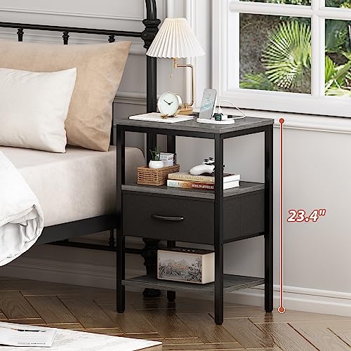 Walnut 3-Tier Nightstand with Fabric Drawer H298
