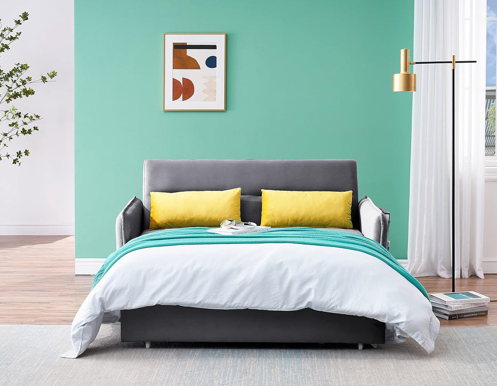 Velvet Pull Out Sofa Bed with Storage Pocket J810