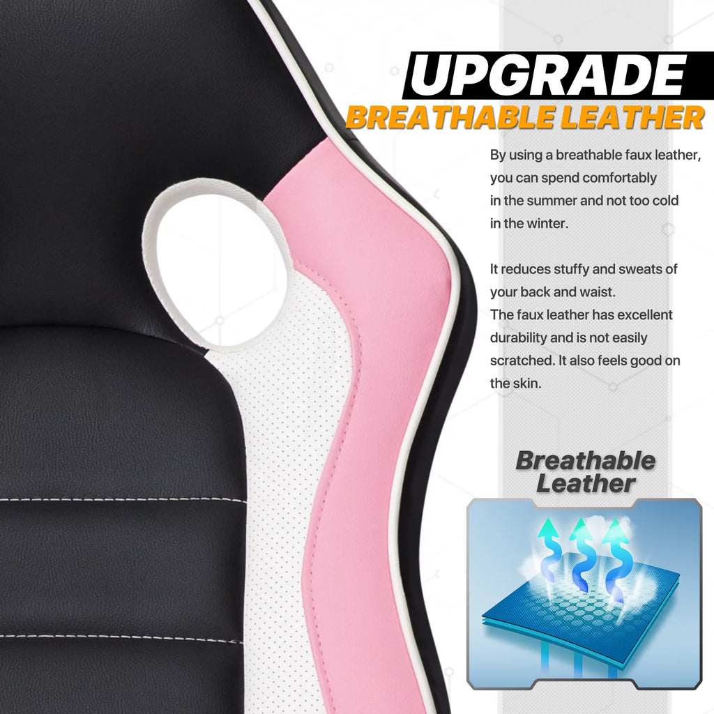 Black/Pink PU Leather Gaming Chair with Flip-Up Arms T889765