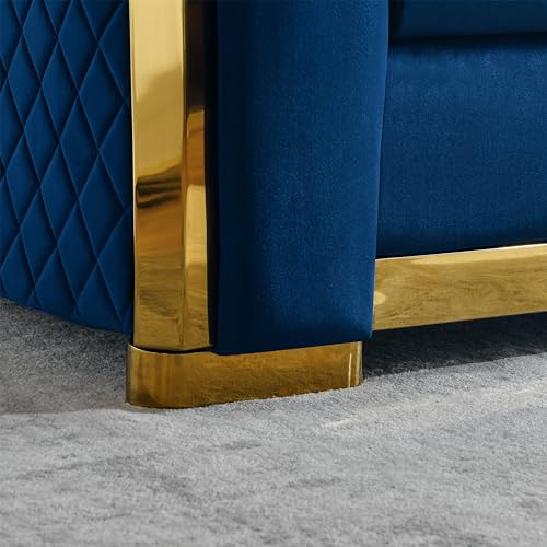 Blue Tufted Velvet 3 Seater Sofa with 2 Pillows J6858