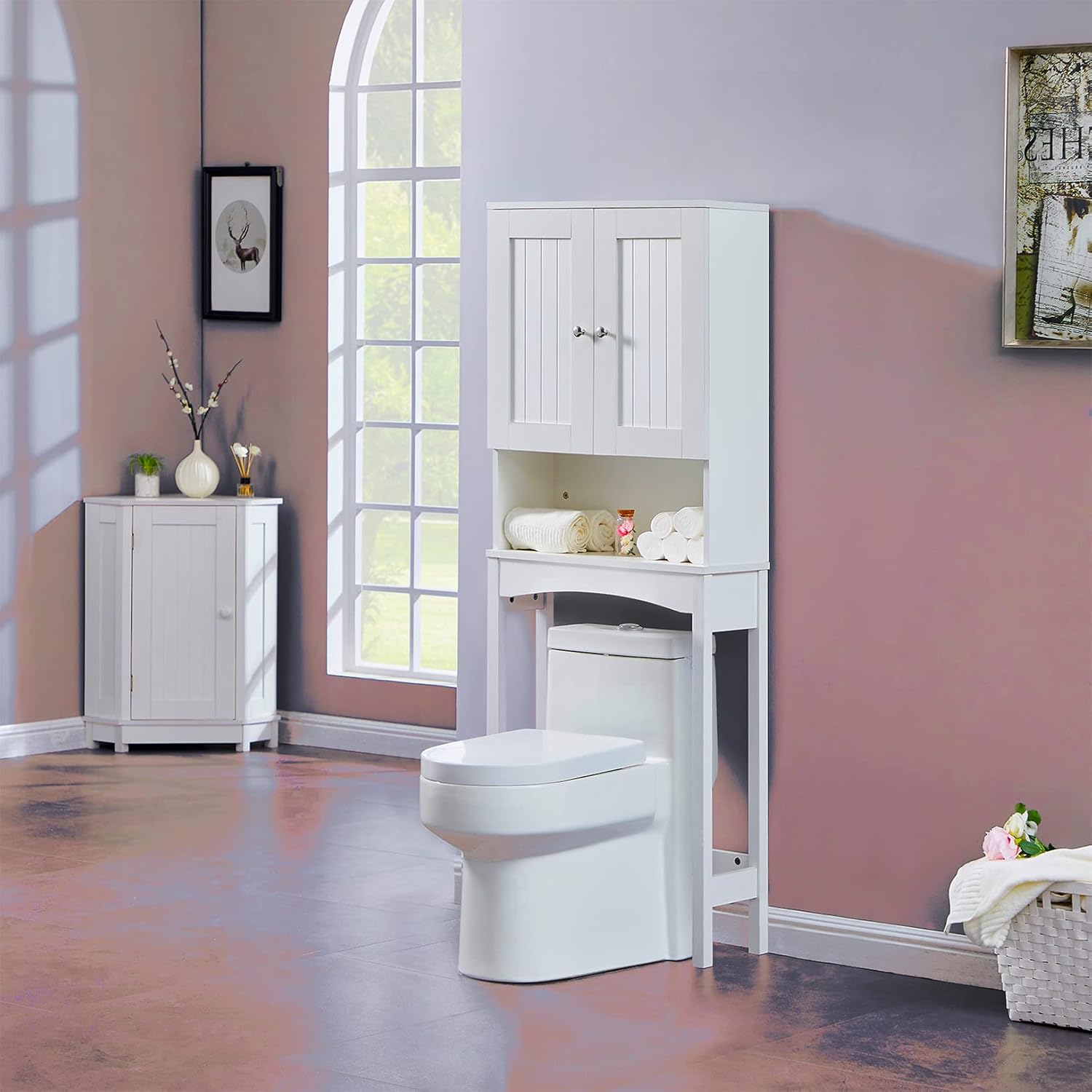 Taller Wooden Bathroom Storage Cabinet with Double Doors S95746