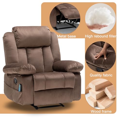 Brown Upholstered Fabric Rocker Recliner Chair with Massage & Heat K6155