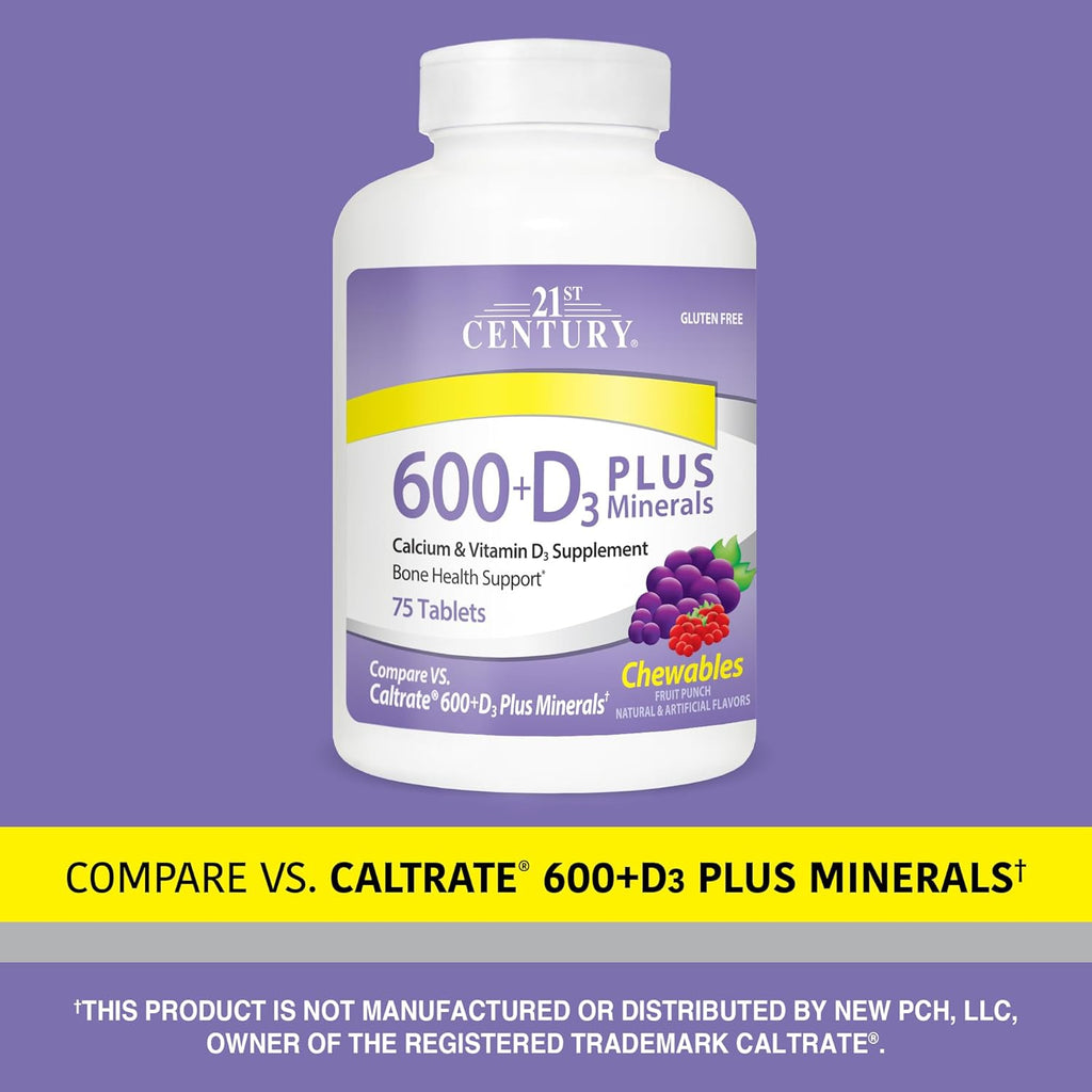Calcium 600 mg Chewable Tablets, 75 Count S4344