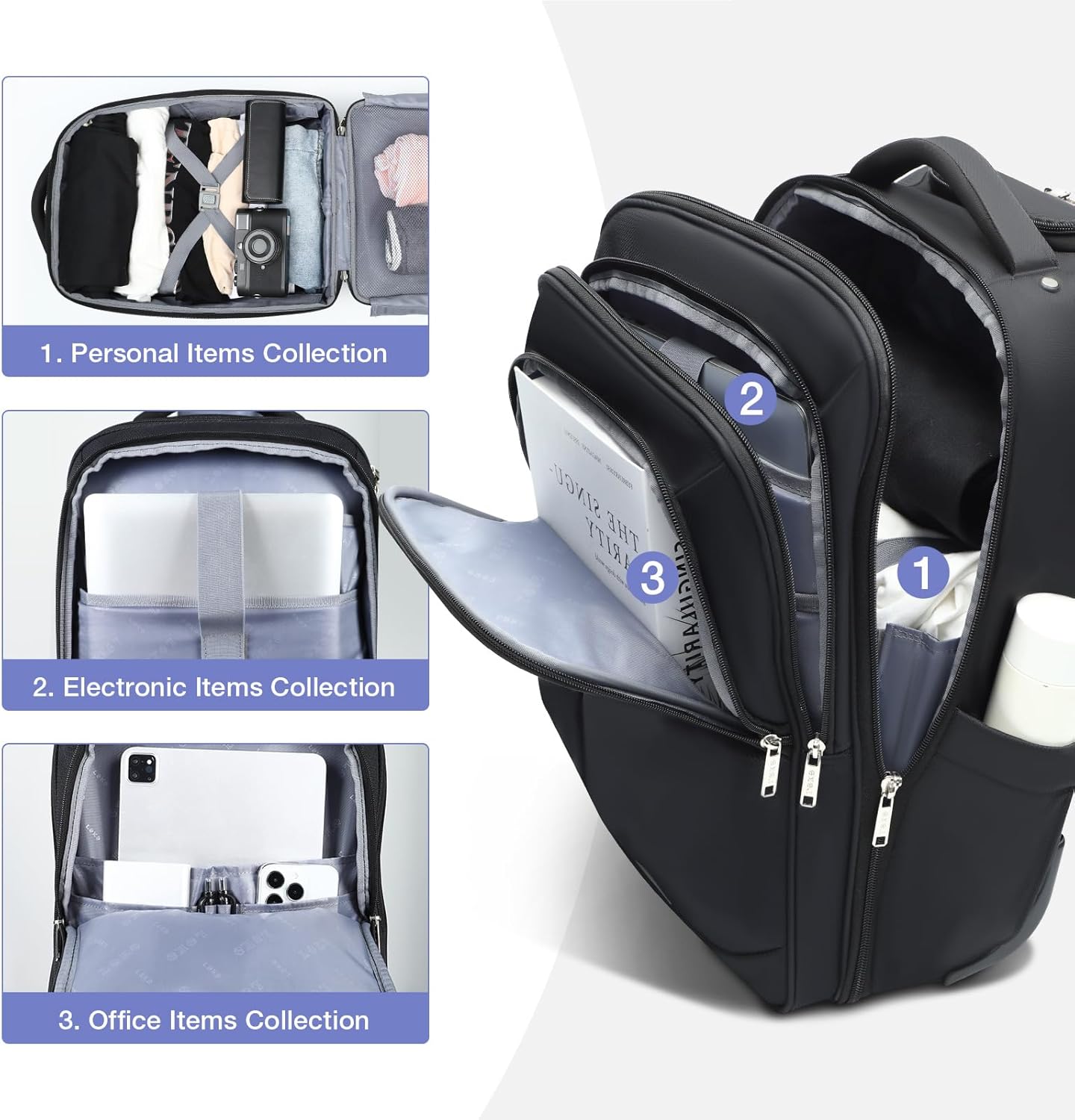 17 Inch Waterproof Black Rolling Backpack with Wheels U3579