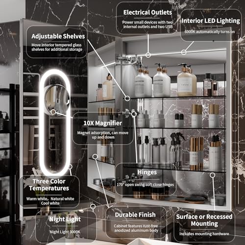 Lighted Medicine Cabinet with Mirror, 24" x 36" LED N396