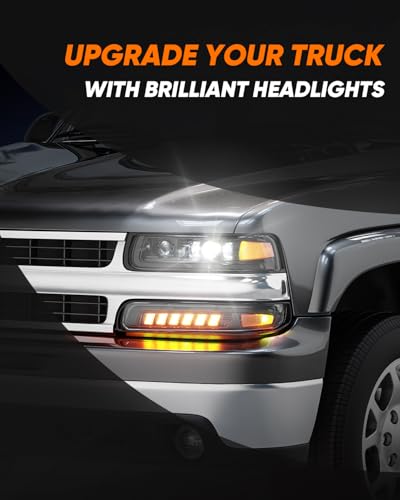 LED Headlights Assembly Headlamps Replacement with Sequential Turn Signal Hi/Low Beam DRL O30877