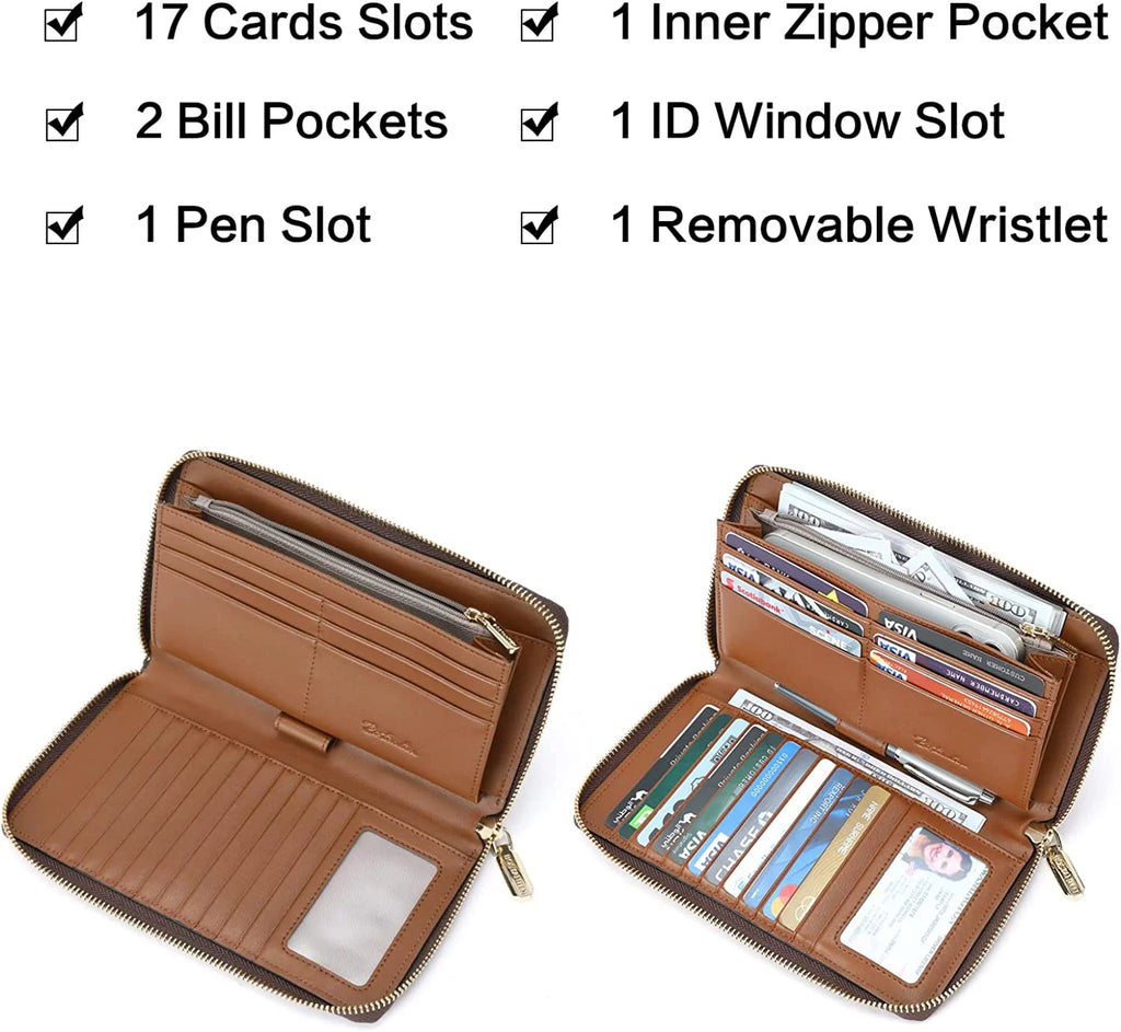 Leather Zip Around Credit Card Holder Wristlet Clutch W990