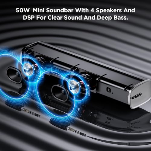 TV Sound Bar, Bluetooth 5.0 Soundbar 50W 17Inch with ARC/Optical/AUX Connection V30726