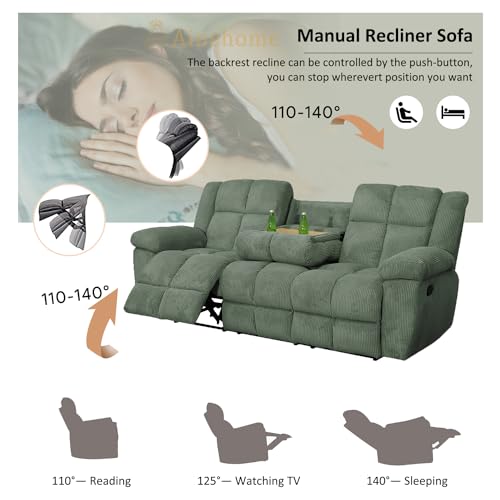 Manual Recliner Sofa Set, Corduroy Recliner Chair, Green Z451728