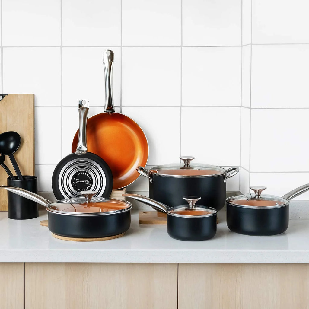 12 Piece Nonstick Copper Ceramic Cookware Set with Spatula & Spoon L468