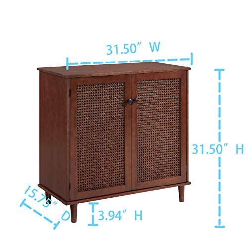 Wood Grain Accent Storage Cabinet with Metal Handle Doors, 1 Pcs D7613