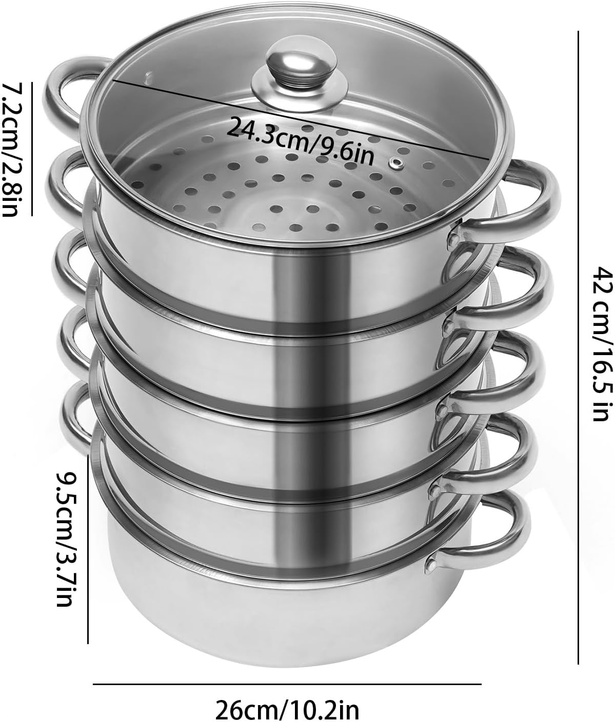 5 Tier 10inch Stainless Steel Steamer Pot with Glass Lid Z240