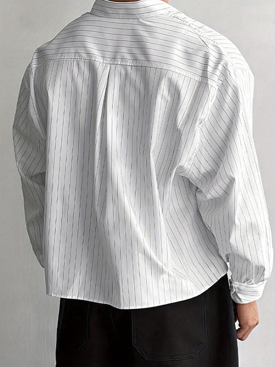 Mens Shirts Mens Vintage Striped Button Up Shirts Lapel Long Sleeve Cropped Loose Fit Blouses Fall Casual Lightweight Shirts