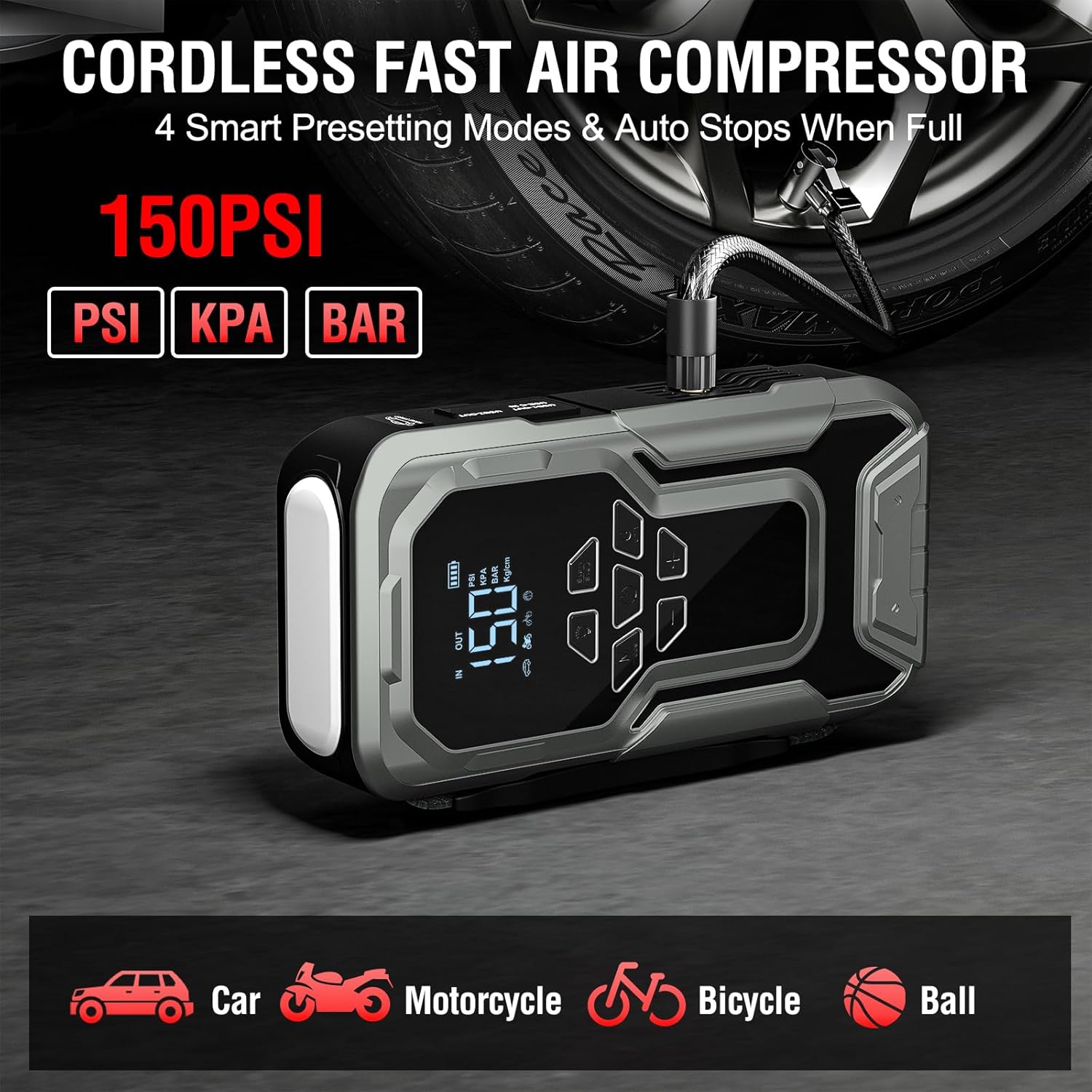 3500A 12V Lithium Battery Jump Starter with 150PSI Tire Inflator T9752