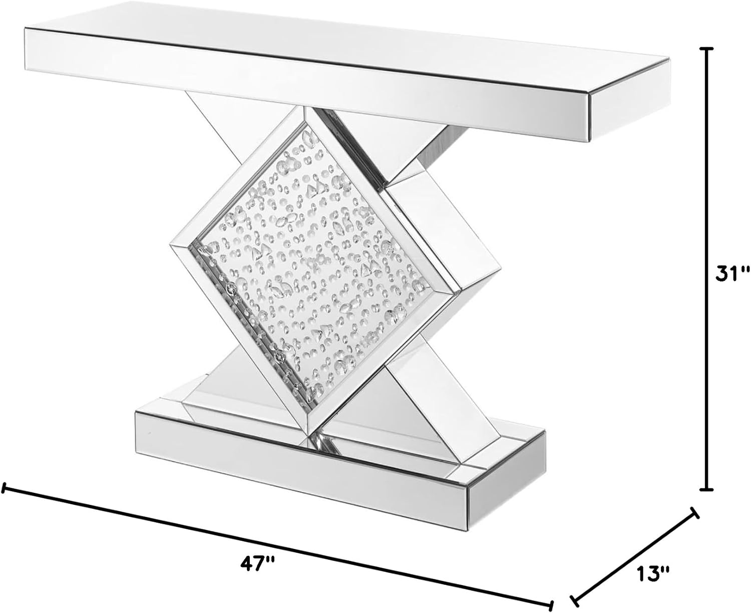Rectangle Beveled Glass Mirrored Crystal Console Table W9064