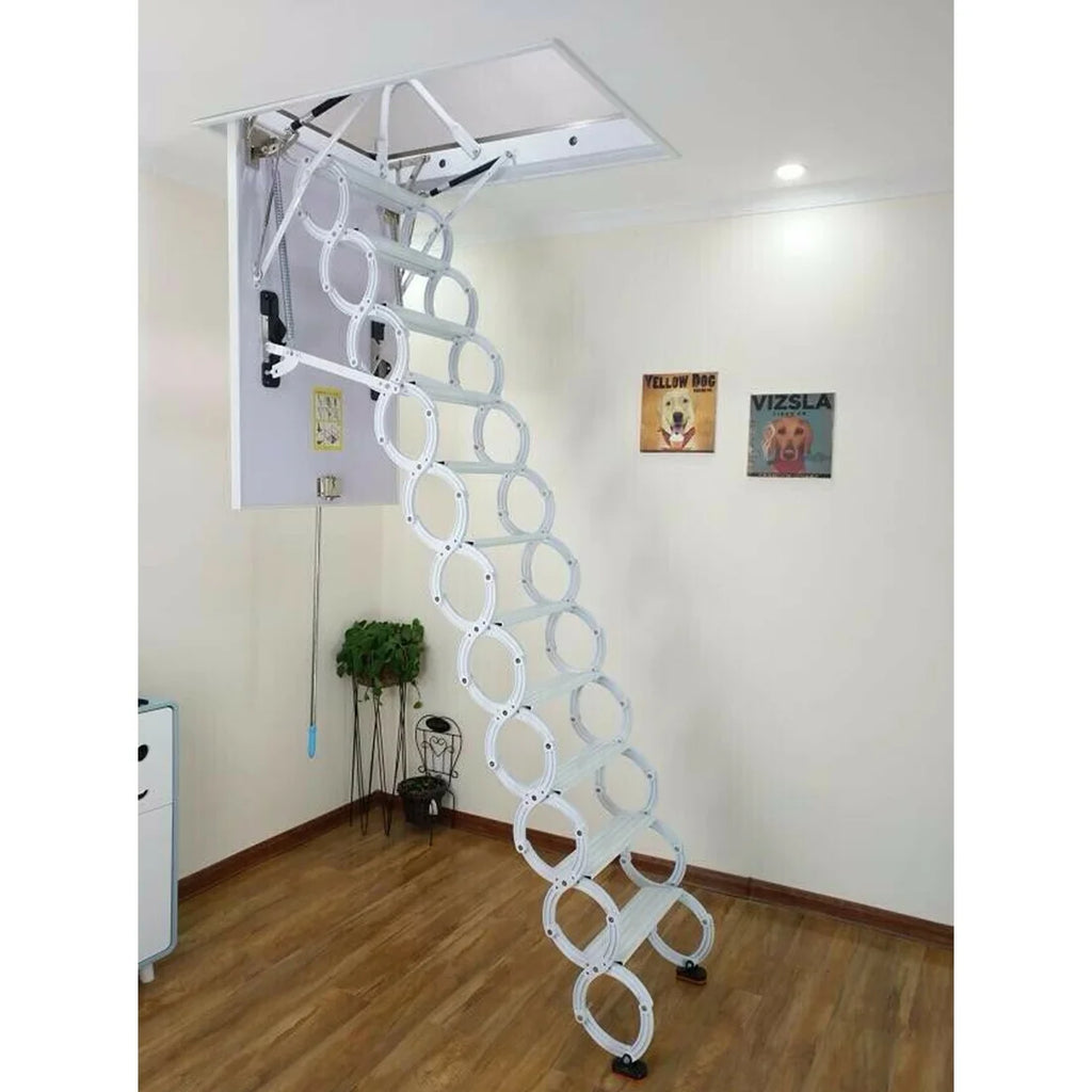 10.5ft Carbon Steel White Attic Ceiling Ladder Stairs L480