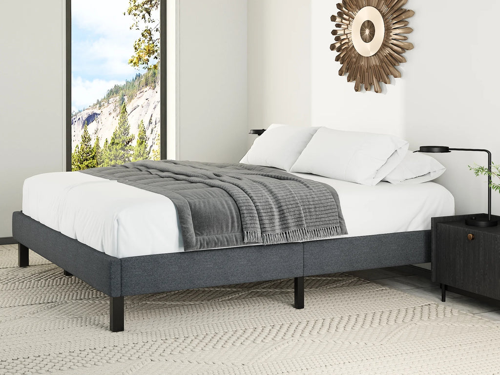 Grey King Size Upholstered Platform Bed Frame with Wood Slats B4453