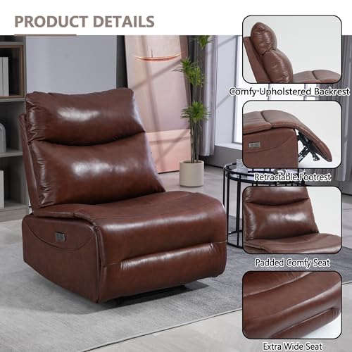 Genuine Leather Electric Power Recliner Chair with USB Charge Ports, 33.5'' Extra Large Width H49120