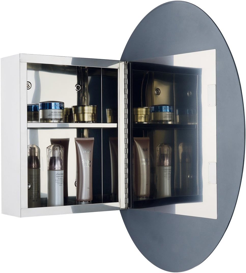 Oval Wall Mounted Medicine Cabinet Brushed Stainless Steel with Mirror 26" x 18" U7816
