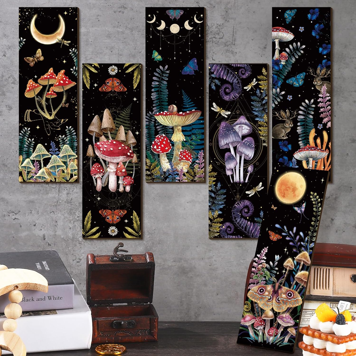 6 Pcs Mushroom Wall Decorations Wooden Wall Hanging H702169