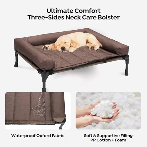 Cooling Elevated Dog Bed with Removable Waterproof Bolster Cushion Mat, 42x30inches, Beige N62898