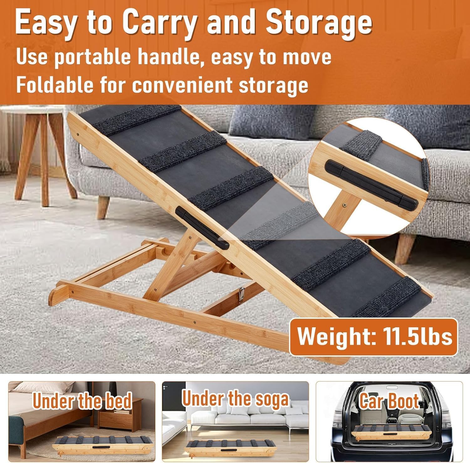 6 Layer Adjustable Dog Ramp, 41.33" Long, Non Slip Rubber Surface E292870