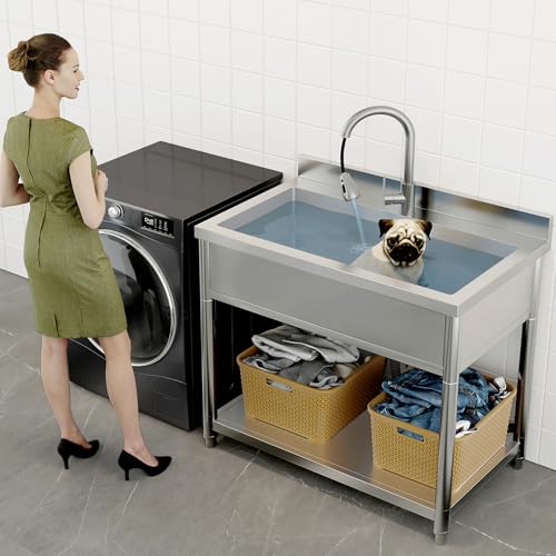 Stainless Steel Freestanding Utility Sink with Pull-out Faucet Z723
