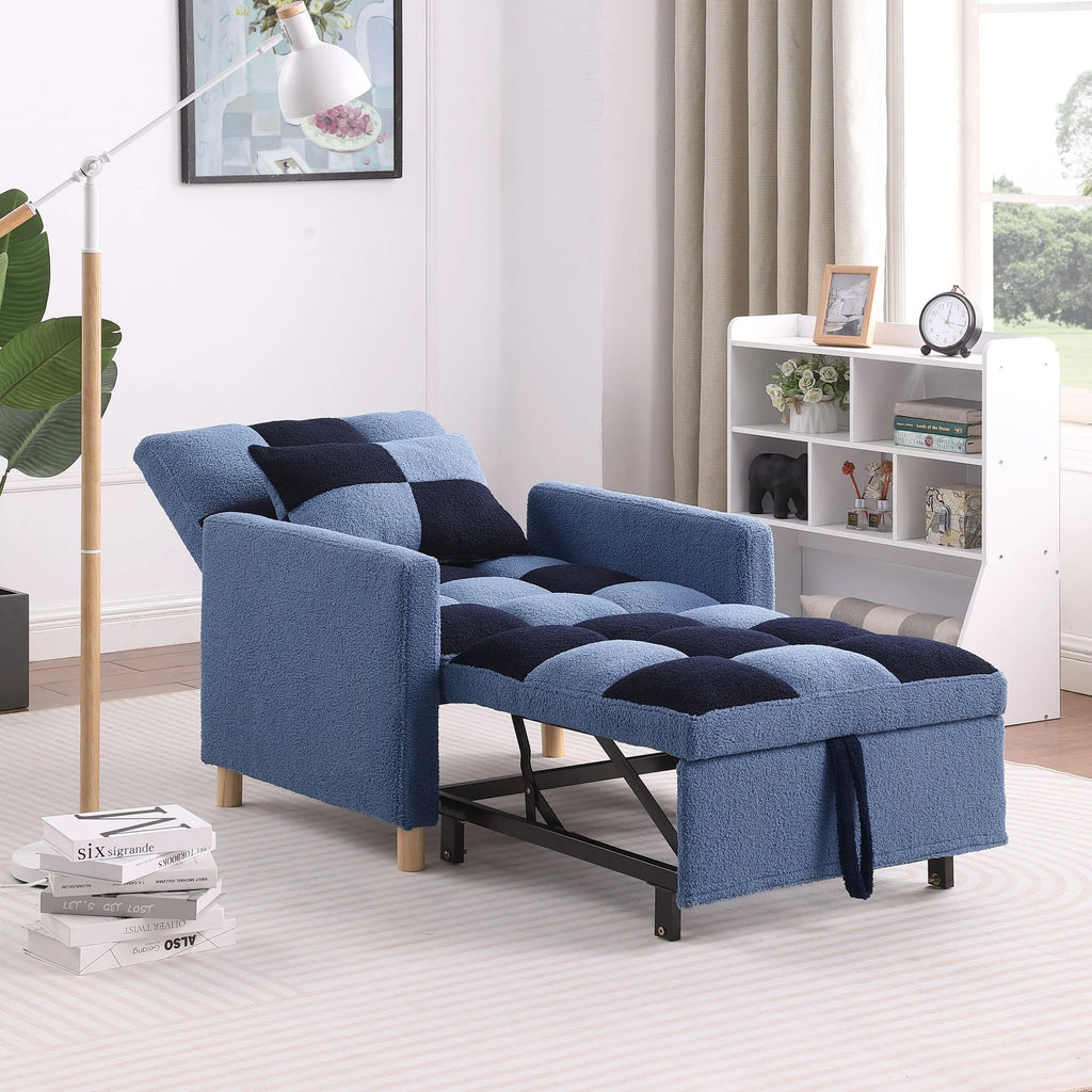Convertible Sleeper Sofa Chair Bed with Pillow Teddy Fabric J393940