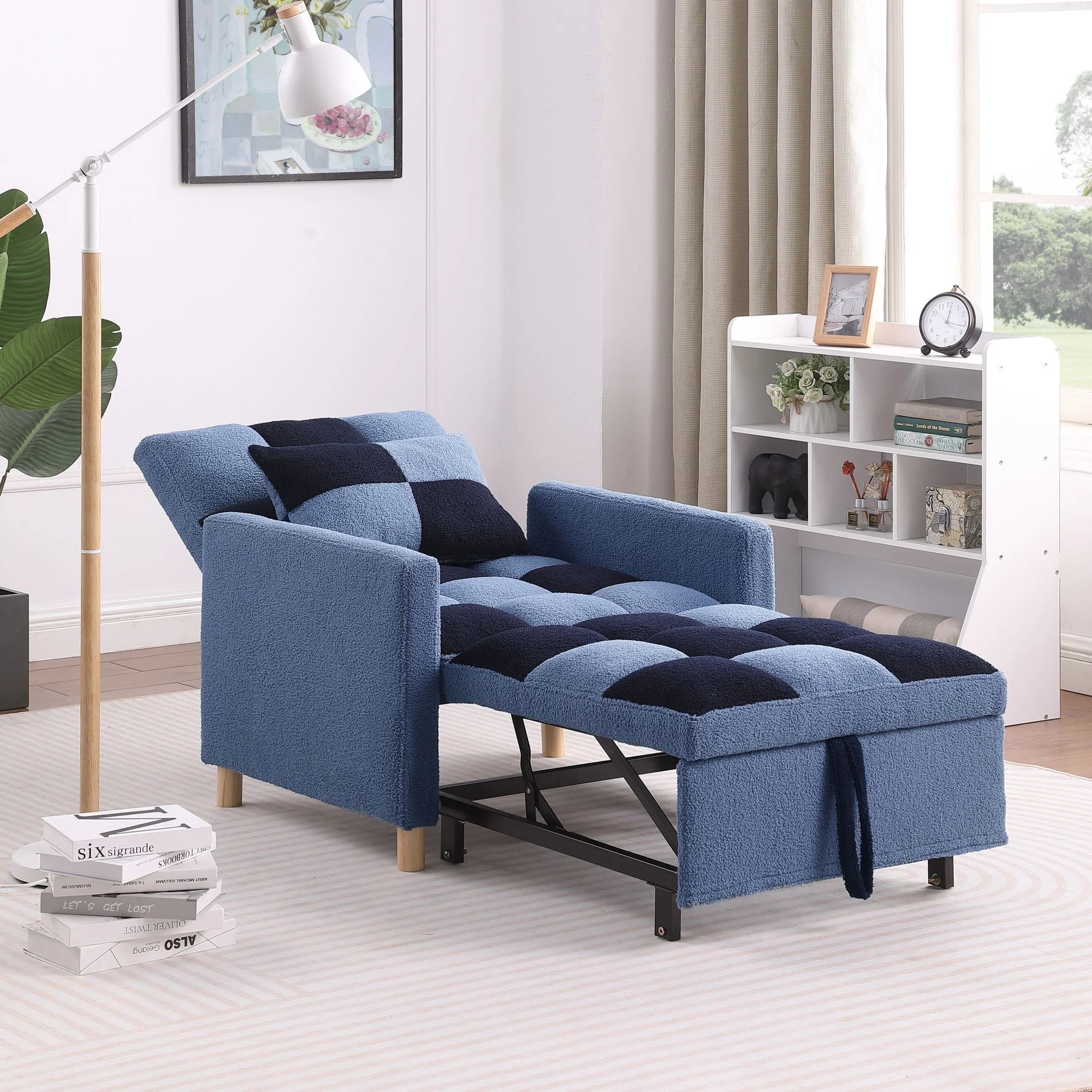 Convertible Sleeper Sofa Chair Bed with Pillow Teddy Fabric J393940
