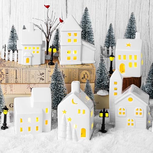 37 Pieces Porcelain Christmas Village Sets with Remote Control LED Tealights L8828