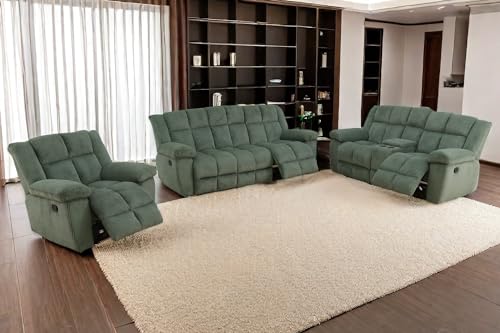 Manual Recliner Sofa Set, Corduroy Recliner Chair, Green Z451728