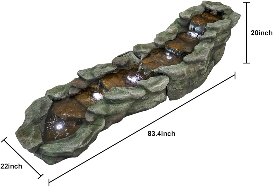 83.4" L x 22" W x 20" H Outdoor Rock Water Fountain with LED Lights D1712