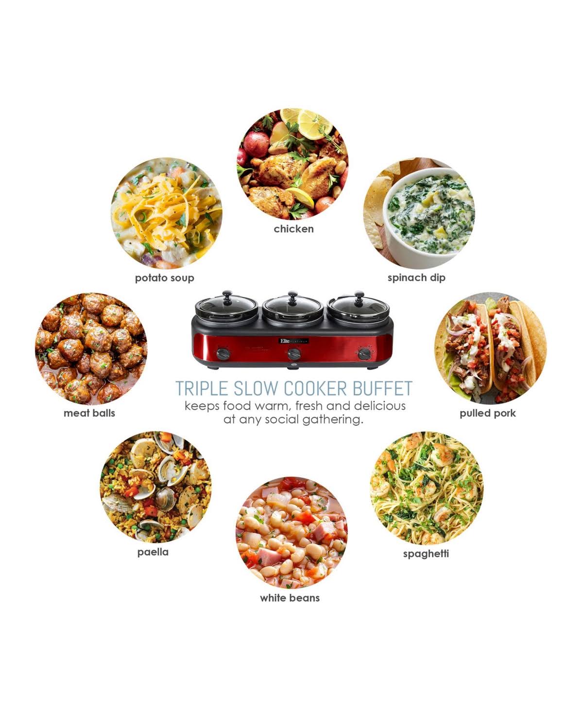 Red Triple Slow Cooker Buffet L92150